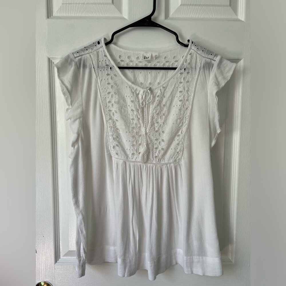 Women’s top, gauzy with eyelet, white